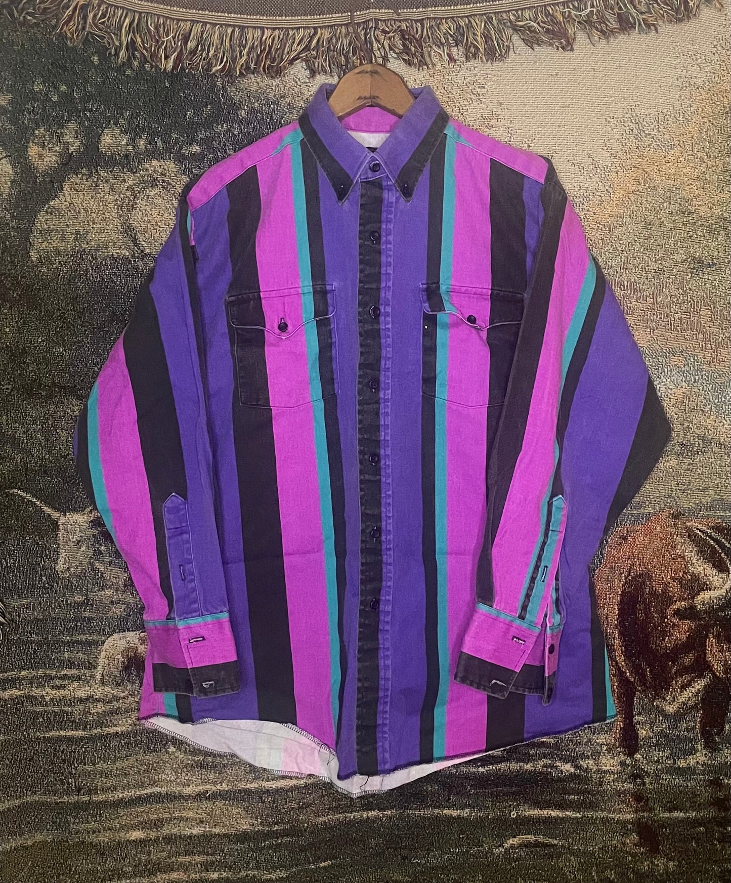 Panhandle Slim Vibrant Striped Button Down/ Large