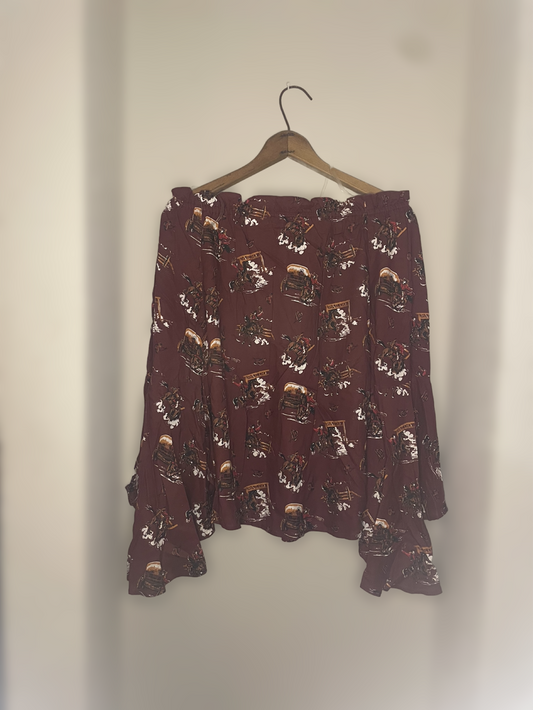 Panhandle off the shoulder Skelton cowboy top / size L